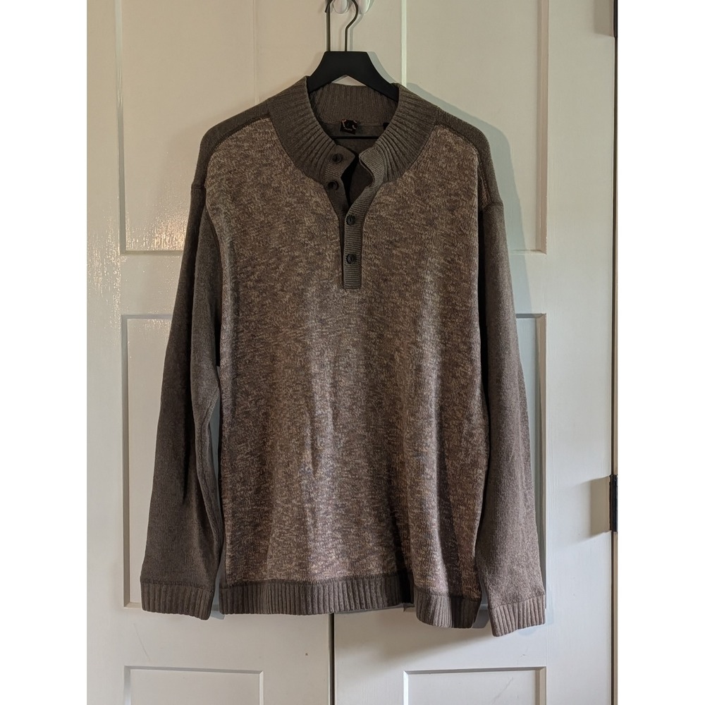 Raffi Men XXL 78% Cashmere Silk Wool Henley Sweater Taupe Luxury Knit Winter Top